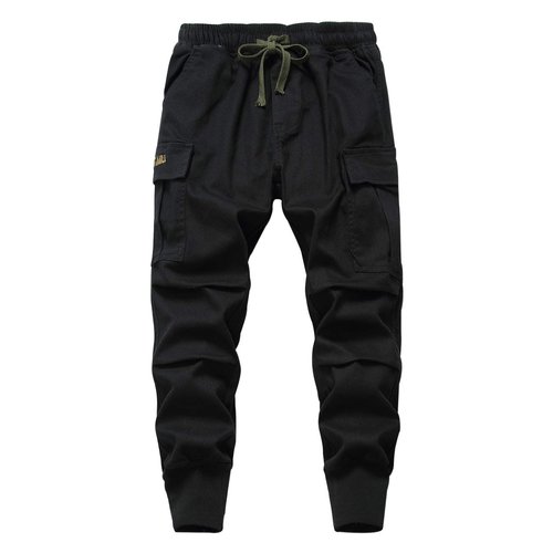 TLAENSON Boys Joggers Cargo Pants for Boys Drawstring Elastic Waist Cotton Twill Jogging School Pants Black Size 150 10-11 Years