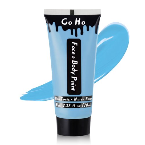 Go Ho Light Blue Face Body Paint Washable(2.37 oz,70 ml),Water Based Cream Pale Blue Face Paint,Blue Body Paint for Halloween Costumes Festivals Cosplay SFX Corpse Bride Sally Makeup