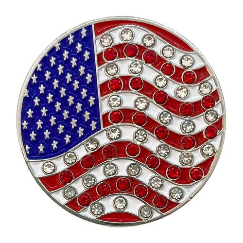 Giggle Golf Bling Golf Ball Marker with A Standard Magnetic Hat Clip | Great Gift for Women (USA Flag)