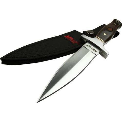 MTech USA – Fixed Blade Knife – Satin Finish Stainless Steel Blade, Brown Wood Handle with Stainless Steel Bolster, Includes Nylon Sheath - Hunting, Camping, Survival, Tactical – MT-20-03
