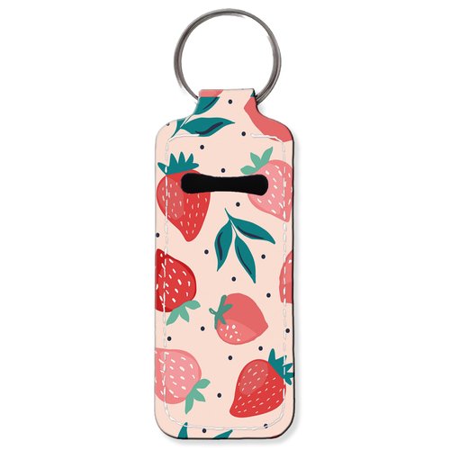 KLLRO RUO Chapstick Holder Keychain Fashion Lipstick Sleeve Lip Balm Portable Pocket Lip Gloss Tube Holder Clip-on Makeup Travel Accessories - Pink Strawberry