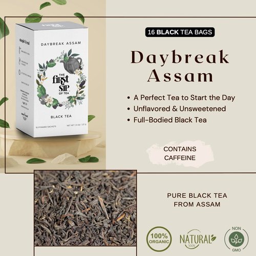 The Spice Hut The First Sip of Tea Daybreak Assam Black Tea, 16 Count Tea Box (SHBX110)