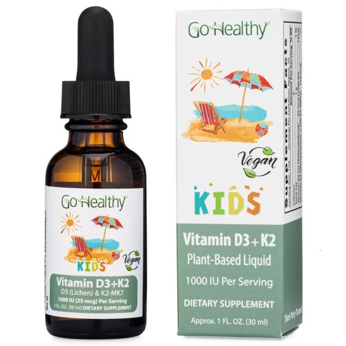 Go Healthy Vitamin D3 K2 Drops for Kids - Contains 25mcg (1000IU) Vegan Liquid Vitamin D &amp; 150mcg...