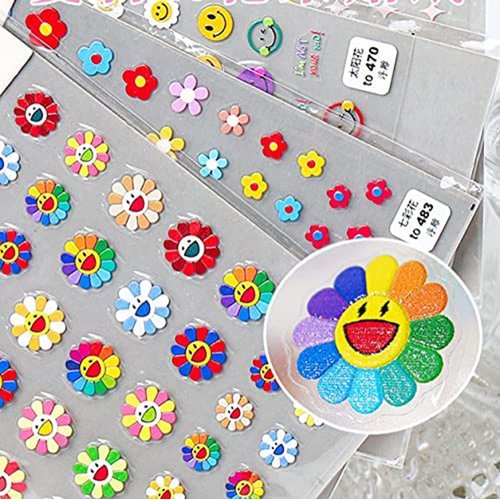 New Sunflower Nail Art Sticker Decals 5D Embossed, Summer Sun Happy Flower Rainbow Nail Art Decor...