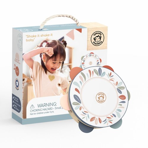 SPEEDY MONKEY Kids Tambourine – Fun, Soft Sound, Blue Ribbon, 6 Colorful Chrome Jingles – Enhances Rhythm, Motor Skills & Musical Awareness – Safe & Non-Toxic Coating – Ideal for Children 3years+