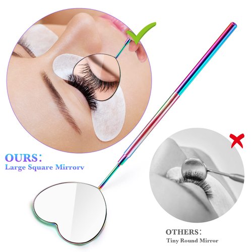 2 Pieces Lash Extension Mirror Lash Mirror for Eyelash Extensions Valentine's Day Lash Extensions Heart Shape Strong Stainless Steel Eyelash Mirror Rainbow Color Mirror for Makeup Lash Supplies Tools