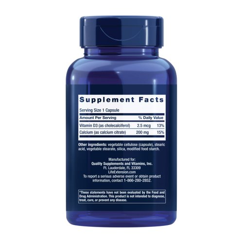 Life Extension Calcium Citrate with Vitamin D, Super-absorbable Calcium to Support Optimal Bone Health, Gluten-Free, Non-GMO, 200 Capsules