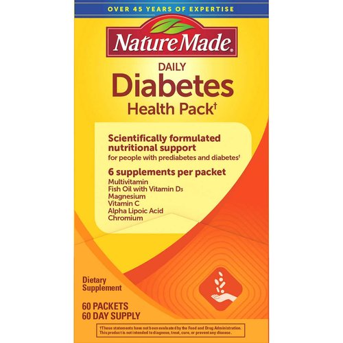 Nature Made Diabetes Health Pack, Pack of 1, 60 packets each pack, bundle with Textila Pill Organizer