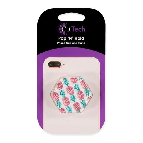 CuTech Pop 'N' Hold Phone Stand & Grip (White-Pineapple)