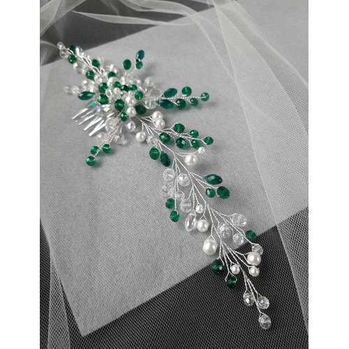 Aimimier Bridal Emerald Hair Vine with Comb Green Crystal and Pearl Hair Comb Boho Wedding Hair Accessories for Women and Girls