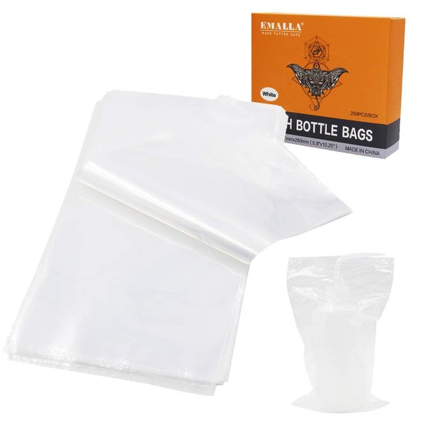 Tattoo Wash Bottle Bags - Yuelong 250PCS Disposable Tattoo Wash Bottle Covers Sleeves 6 X 10 Inch Squeeze Bottle Bag Cover Barrier for Tattoo Bottles Tattoo Cleaning Tattoo Supplies