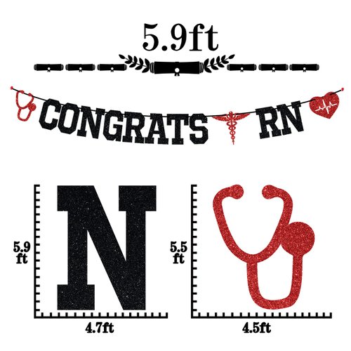 Congrats RN Banner, Future Nurse/BSN/NP, Big Nurse Energy, 2025 Nursing School Survivor Graduation Party Decorations Supplies, Black Glitter