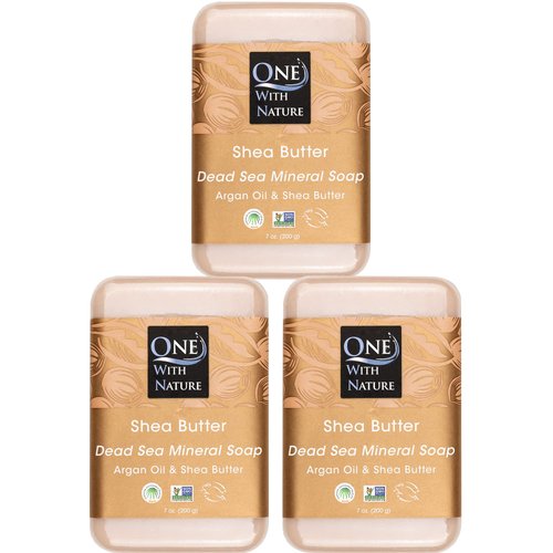 One With Nature Dead Sea Mineral Shea Butter Soap with Argan Oil 7oz 3Pack - Dead Sea Salt Includes Sulfur, Magnesium, and 21 Essential Minerals - 100% Natural, Ideal for All Skin Types