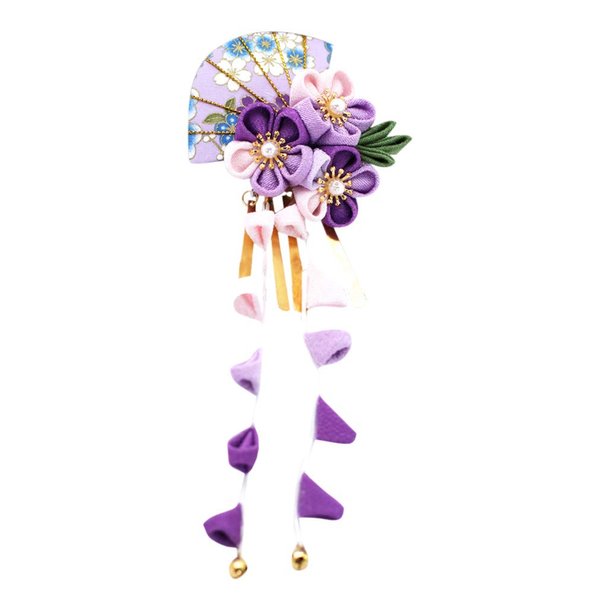 CRB Fashion Womens Girls Japanese Kimono Flower Kanzashi Hair Ornament Tie Band Clip (Lilac) Small