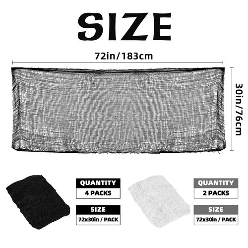 Xgunion Creepy Cloth 6Pcs 30×72inch Black Spooky Scary Gauze Decor Halloween Decorations for Party Indoor Outdoor (4Black + 2White)