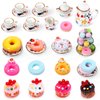 40 Pcs 1:12 Scale Dollhouse Miniature Kitchen Accessories Set Includes 15 Flower Pattern Porcelain Tea Cup 24 Mixed Pretend Cake Foods 1 Mini Three-Tier Cake Stand for Decor Supply (Vivid Style)