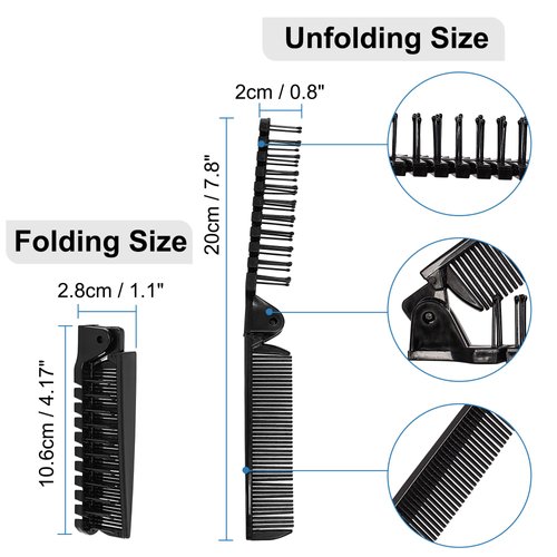 uxcell Folding Hair Comb, Portable Travel Double Headed Straightener Combs, 1 Pcs Mini Hair Cutting Brush Hairdressing Tools for Thin/Thick Curly Hair for Women and Men (Black)
