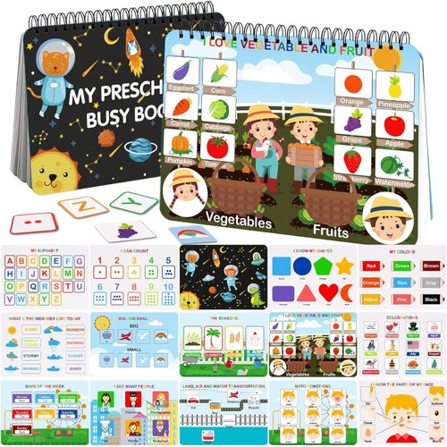PASAMIC 30 Themes Busy Book Montessori Preschool Learning Activities Book, Autism Learning Materials and Tracing Coloring Book