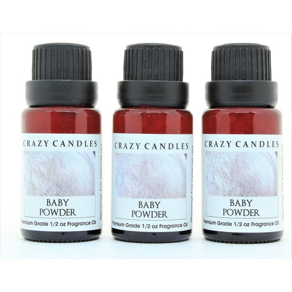 Crazy Candles Baby Powder 3 Bottles 1/2 FL Oz Each (15ml) Premium Grade Scented Fragrance Oil