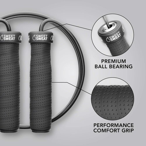 Sports Research Sweet Sweat Performance Jump Rope - 10ft Adjustable Length Rope for Fitness and Speed Training | Includes Mesh Cary Bag & Bonus Rope (Jump Rope)