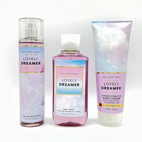 Bath Body Works Lovely Dreamer Fine Fragrance Mist, Body Wash and Ultimate Hydration Body Cream 3-Piece Bundle