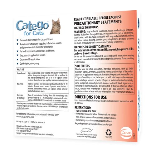 Catego Flea and Tick Control for Cats (6 doses) Over 1.5 lbs, 8 Weeks or Older