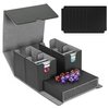 MTG Deck Box with Dice Tray, 5 in 1 Commander Deck Box Fits 840+ Sleeveless Cards, Leather Magnetic Deck Box MTG, Detachable Deck Box TCG CCG YuGiOh, Trading Card Deck Box with 8 Dividers (Black&Gray)