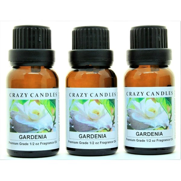 Crazy Candles Gardenia 3 Bottles 1/2 Fl Oz Each (15ml) Premium Grade Scented Fragrance Oil (Very Strong White Floral Aroma)