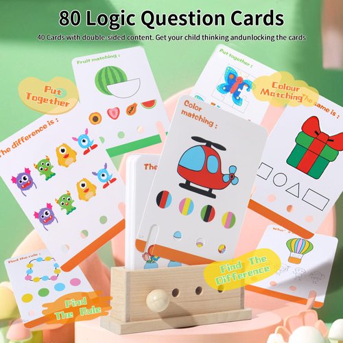 Flash Cards for Toddlers, 40PCS Double Sides Math Flashcards, Colors & Shapes Cognitive Cards, Logic Key Montessori Toys, Preschool Learning Activities for 4 5 6 Years Old