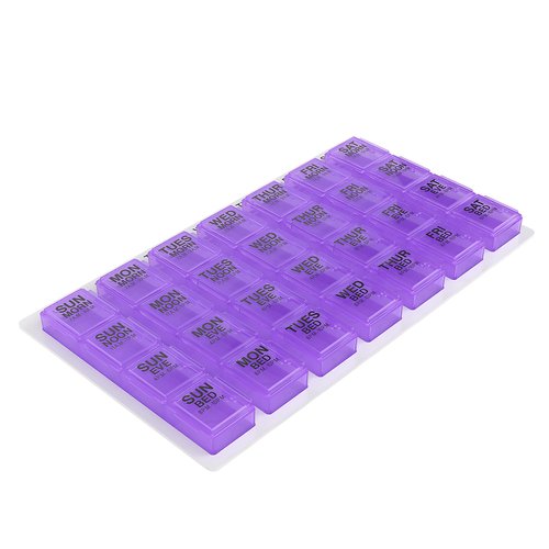 EZY DOSE Weekly (7-Day) Pill Case, Medicine Planner, Vitamin Organizer, Medium Pop-Out Compartments, Easy to Use, 4 Times a Day, Color May Vary, BPA Free