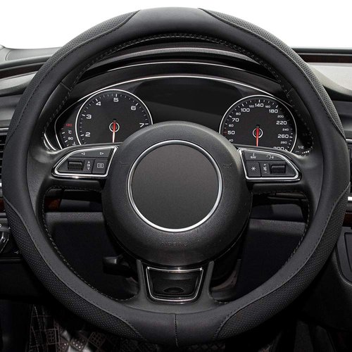 Xizopucy Car Steering Wheel Cover,14.5-15 Inch Black Universal Microfiber Leather Covers Breathable Anti-Slip Odorless Steering Wheels Accessories for Men Women