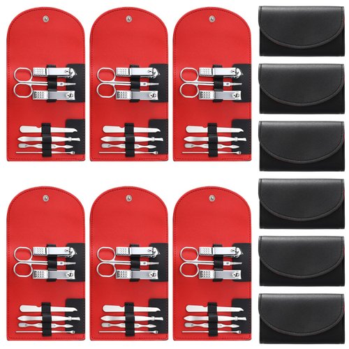 12 Nail Clippers Kit Manicure Set Mini Nail Clippers Bulk 7 in 1 Stainless Steel Professional Nail Care Pedicure Kit with Travel Bag Grooming Kits for Women Men Travel Home (Black)