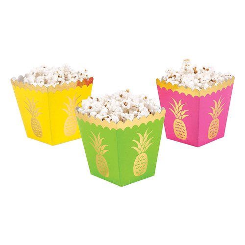 Fun Express - Pineapple Popcorn Boxes for Party - Party Supplies - Containers & Boxes - Paper Boxes - Party - 12 Pieces