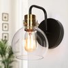 Wall Sconces, 1-Light Black Bathroom Light Fixtures with Electroplated Gold Brass Socket, Farmhouse Black and Gold Sconces Wall Lighting, Clear Glass Shade (L 5.5" x W 8" x H 8")