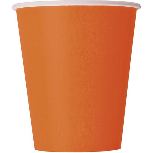 Solid Pumpkin Orange Disposable Paper Cups - 9 oz, Pack of 14 - Ideal for Parties, Picnics, & All Occasions