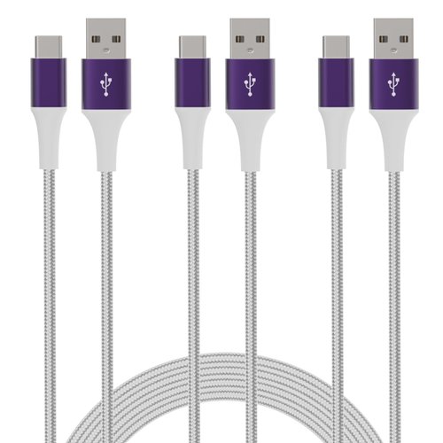 Hrbzo USB C Cable， (3-Pack 6ft),USB A to USB C Fast Nylon Braided Charging Cord Compatible with Galaxy S10 S9 S8, Power Bank, and Other Type c Devices (Silver)