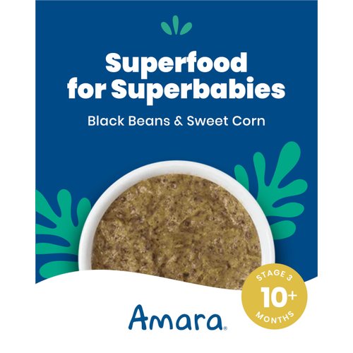 Amara Organic Baby Food - Stage 3 - Black Bean & Sweet Corn - Baby Cereal to Mix With Breastmilk, Water or Baby Formula - Shelf Stable Baby Food Pouches Made from Organic Veggies - 5 Pouches, 3.5oz Per Serving