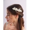 Teyglen White Flower Wedding Hair Comb Bridal Opal Crystal Hair Piece Silver Leaf Headpiece for Bride Wedding Hair Accessories for Women