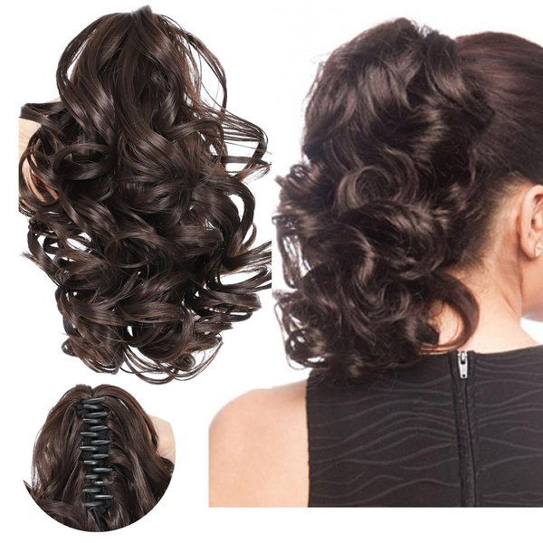 12" Short Curly Claw Ponytail Extensions Clip in Hair Extensions Hairpiece Messy Tousled Updo Hair Bun hair accessories for Women Girls (#4)