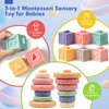 SpringFlower 3 in 1 Montessori Toys for Babies 0-3-6-12 Months, Rattle Teether & Baby Blocks & Soft Stacking Rings, Sensory Developmental Education Toys,Gift for Toddler Baby 0-3-6-12-18 Months