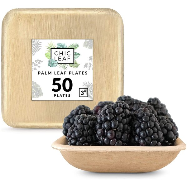 Chic Leaf Palm Leaf Plates Mini Disposable Bamboo Plates Like 3 Inch Square (50 Pk) - 100% Compostable & Biodegradable for Wedding, Party, Events Dinnerware