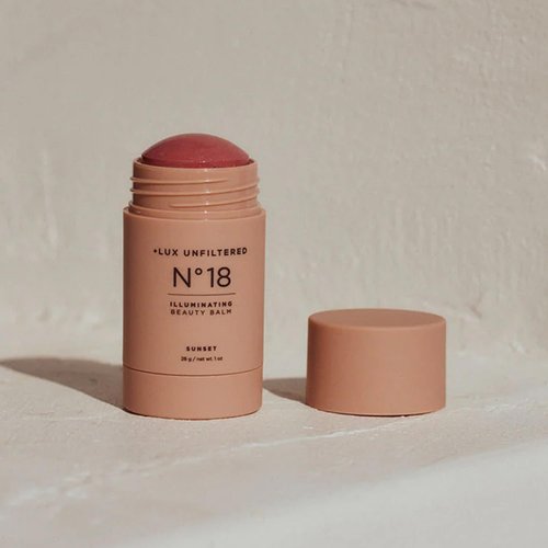 + Lux Unfiltered N°18 Illuminating Beauty Balm in Sunset (Sun Kissed Glow), Non Toxic, Cruelty-Free, Vegan Shimmer Blush Face Stick