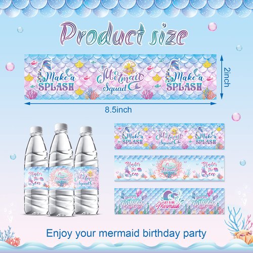 39 Pieces Mermaid Water Bottle Labels Birthday Party Favor Mermaid Water Bottle Wrappers Waterproof Under The Sea Mermaid Bottle Sticker Labels Ocean Mermaid Theme Birthday Party Decoration
