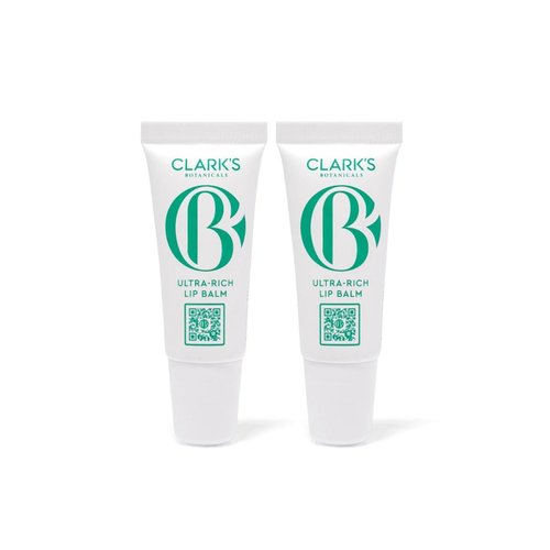 Clark's Botanicals Travel Size Mini Ultra Rich Lip Balm: Plumping Moisturizer with Collagen and Shea, Mango & Avocado Butter + Vitamin E, Stimulating Organic Lip Treatment | 0.14 fl oz (Pack of 2)