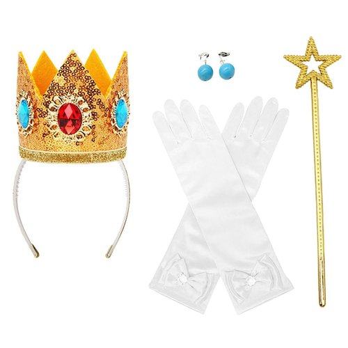 YoralCrea Mermaid Crown Necklace Bracelet Ring Earrings Set Mermaid Princess Jewelry for Girls Pretend Play Halloween Dress Up Mermaid Party Decoration (Princess Peach accessories)