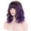 BERON 14 Inches Purple Wig Short Curly Wig with Bangs Synthetic Wigs Women Girls Dark Roots Ombre Purple Wigs with Wig Cap