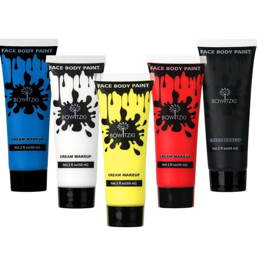 Bowitzki Face and Body Paint 2oz Cream Makeup 60ml Water Based Face Painting Special Effects For Adults Children Kids Halloween Christmas Party Stage Cosplay (5 Basic Color Kit) (5 Basic Color)