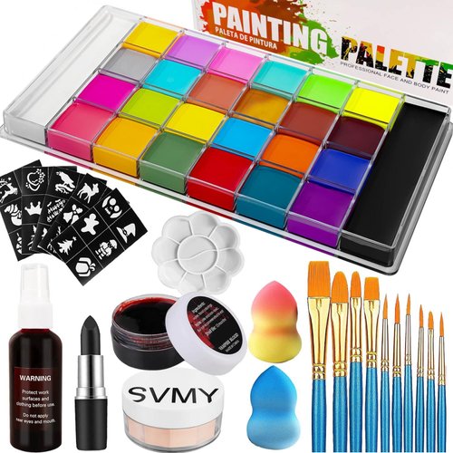 AOLIKOKO 26 Colors Face & Body Paint Palette Kit ,Halloween Makeup Kit, face painting kit professional, Ideal for Halloween Cosplay Party SFX Arty Stage Makeup(26-Colors Set)