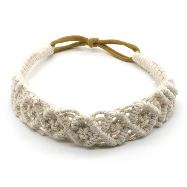 luzen 1Pcs Crochet Headbands Elastic Macrame Boho Headbands Braided Hairband Headpiece Headwrap Headwear Hair Accessories for Women Girls Sport and Fashion, Beige