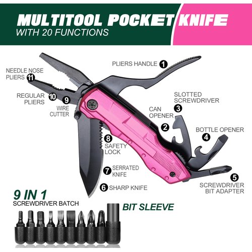 Gifts for Women Wife Mom Girlfriend - Birthday Gifts for Women, Christmas Mothers Day Gifts - Stocking Stuffers for Women, Womens Gifts for Christmas - Bridesmaid Gifts, Pin'k Multitool Knife